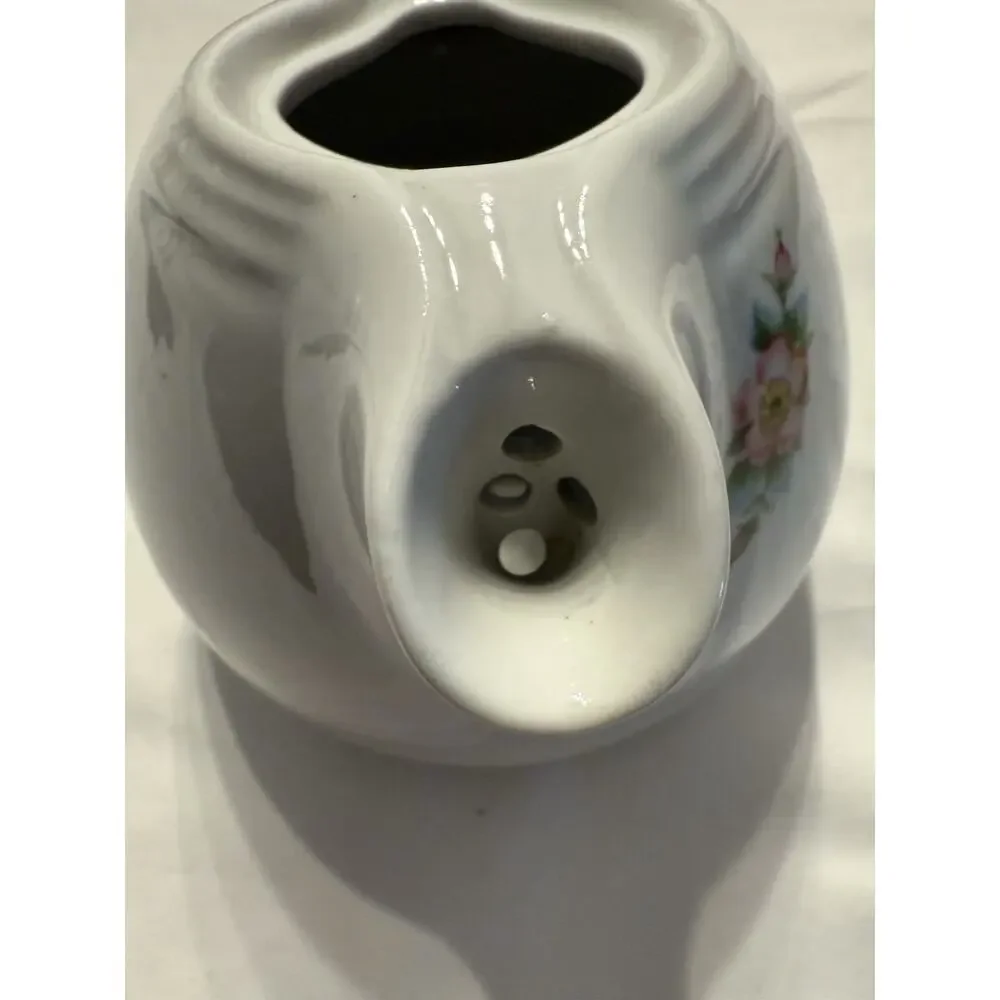 Hall Rose White Ceramic Floral Teapot 658 Glossy Pottery USA without lid. 5”x 5”